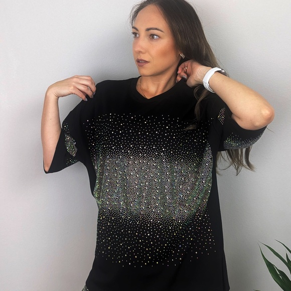 New Embellished T-Shirt Dazzling T-Shirt Casual T-Shirt Stylish Shirt Bling Top - Picture 7 of 9